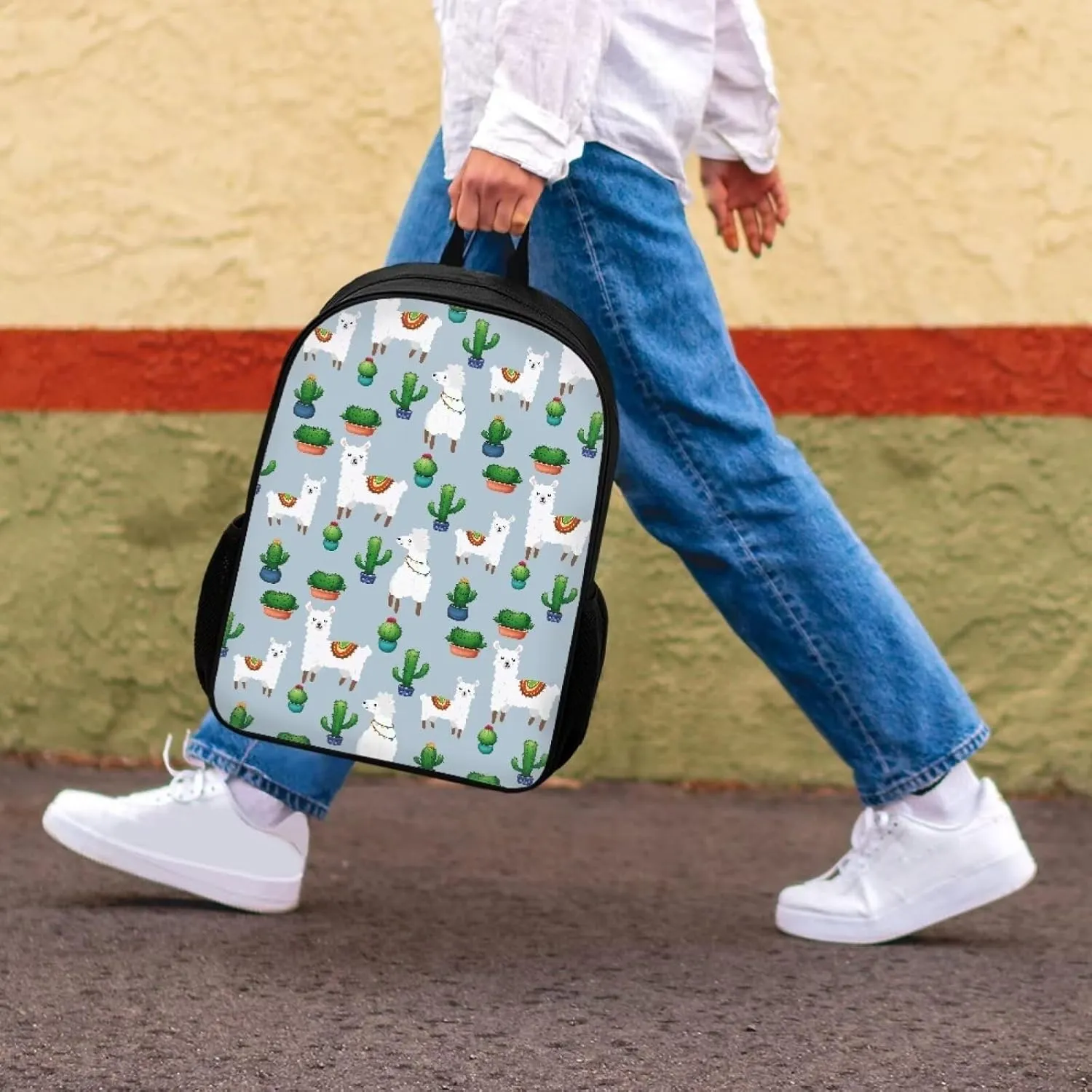 JoyLamoria Cactus Alpaca Backpack Travel Hiking Camping Bag Shoulder Bag Backpack Laptop Messenger Bag Crossbody Purse