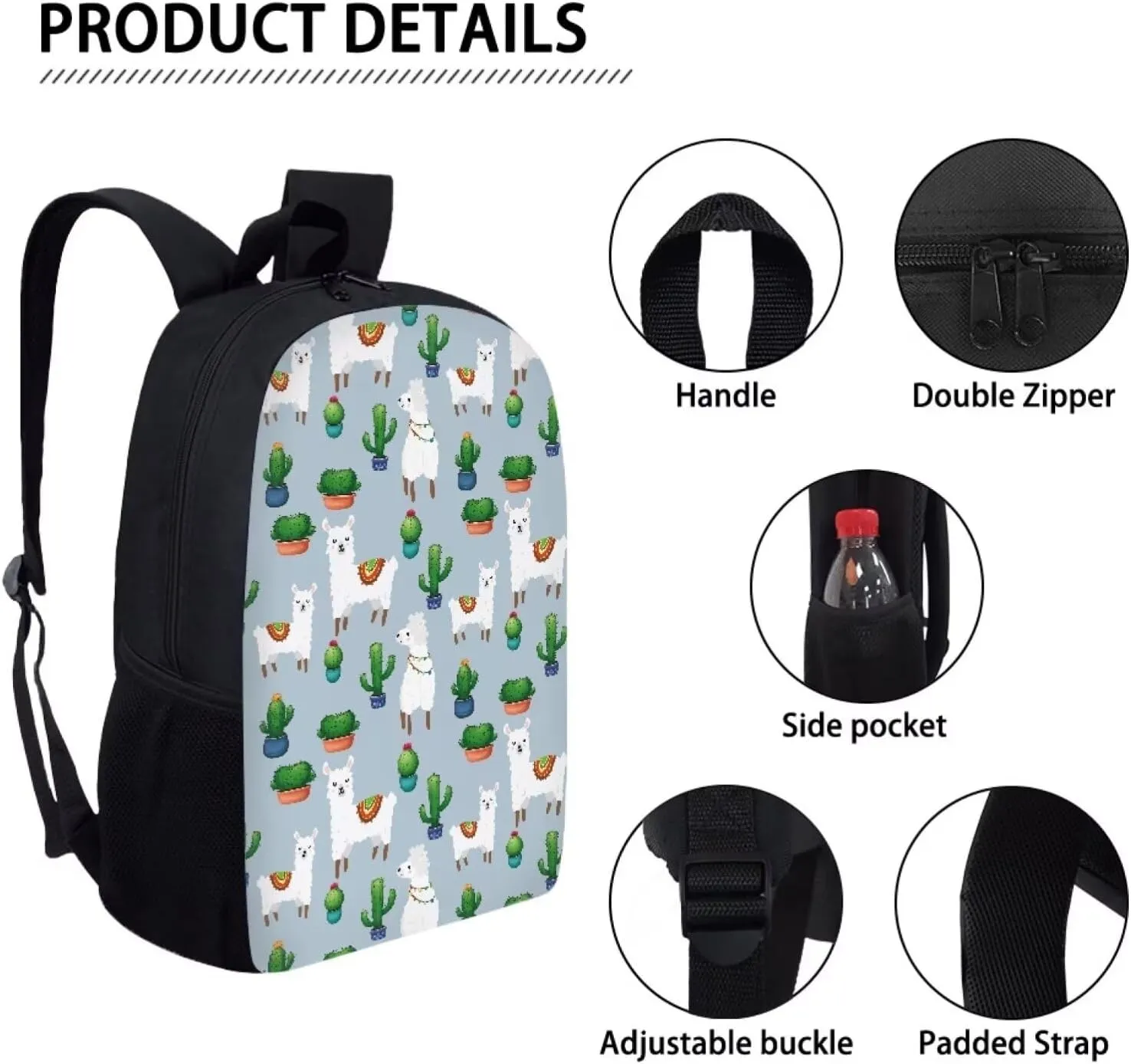 JoyLamoria Cactus Alpaca Backpack Travel Hiking Camping Bag Shoulder Bag Backpack Laptop Messenger Bag Crossbody Purse