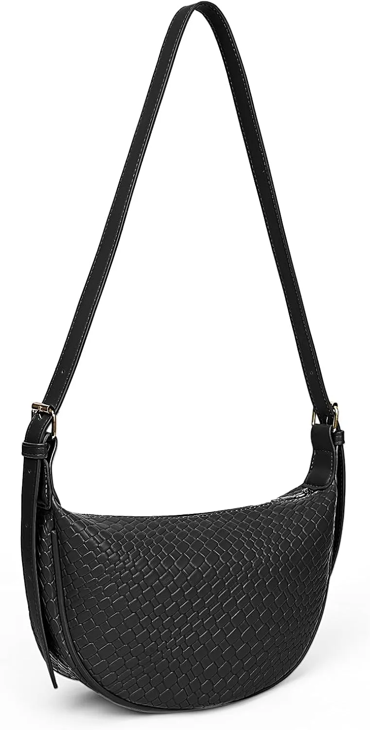 JQWYGB Woven Crossdbody Bag Vegan Leather Crescent Shoulder Bag for Woman Trendy Woven Hobo Sling Crossbody Bag