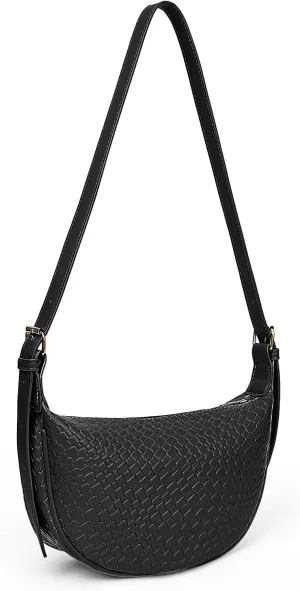 JQWYGB Woven Crossdbody Bag Vegan Leather Crescent Shoulder Bag for Woman Trendy Woven Hobo Sling Crossbody Bag