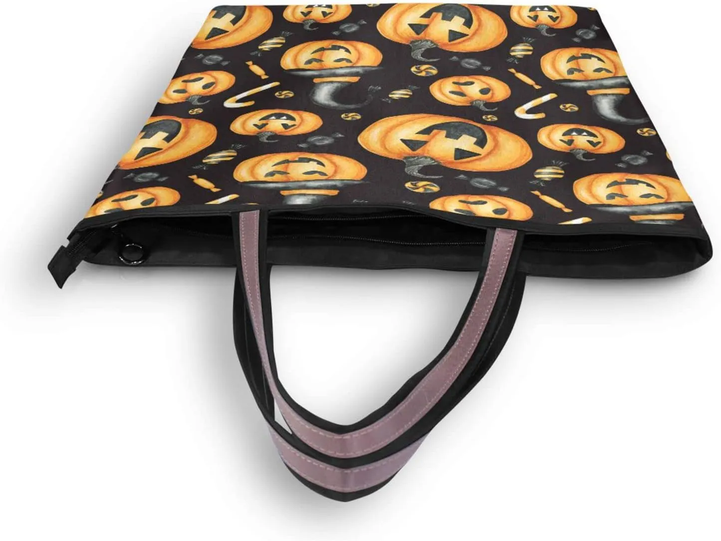 JSTEL Halloween Pumpkin Tote Purse with Pockets and Compartments,Halloween Tote Bag Zippered