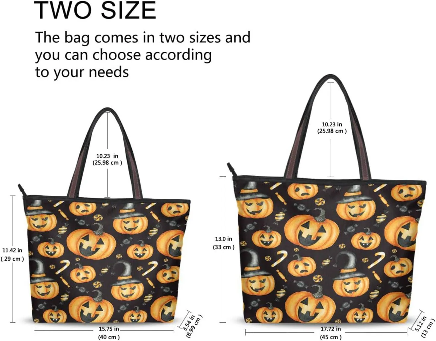 JSTEL Halloween Pumpkin Tote Purse with Pockets and Compartments,Halloween Tote Bag Zippered