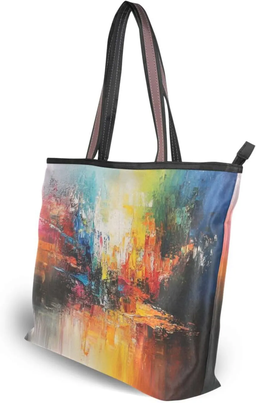 JSTEL Tote Bag for Women with Zipper,Polyester Tote Purse Holiday Tote Bag Work Handbag Women Gift