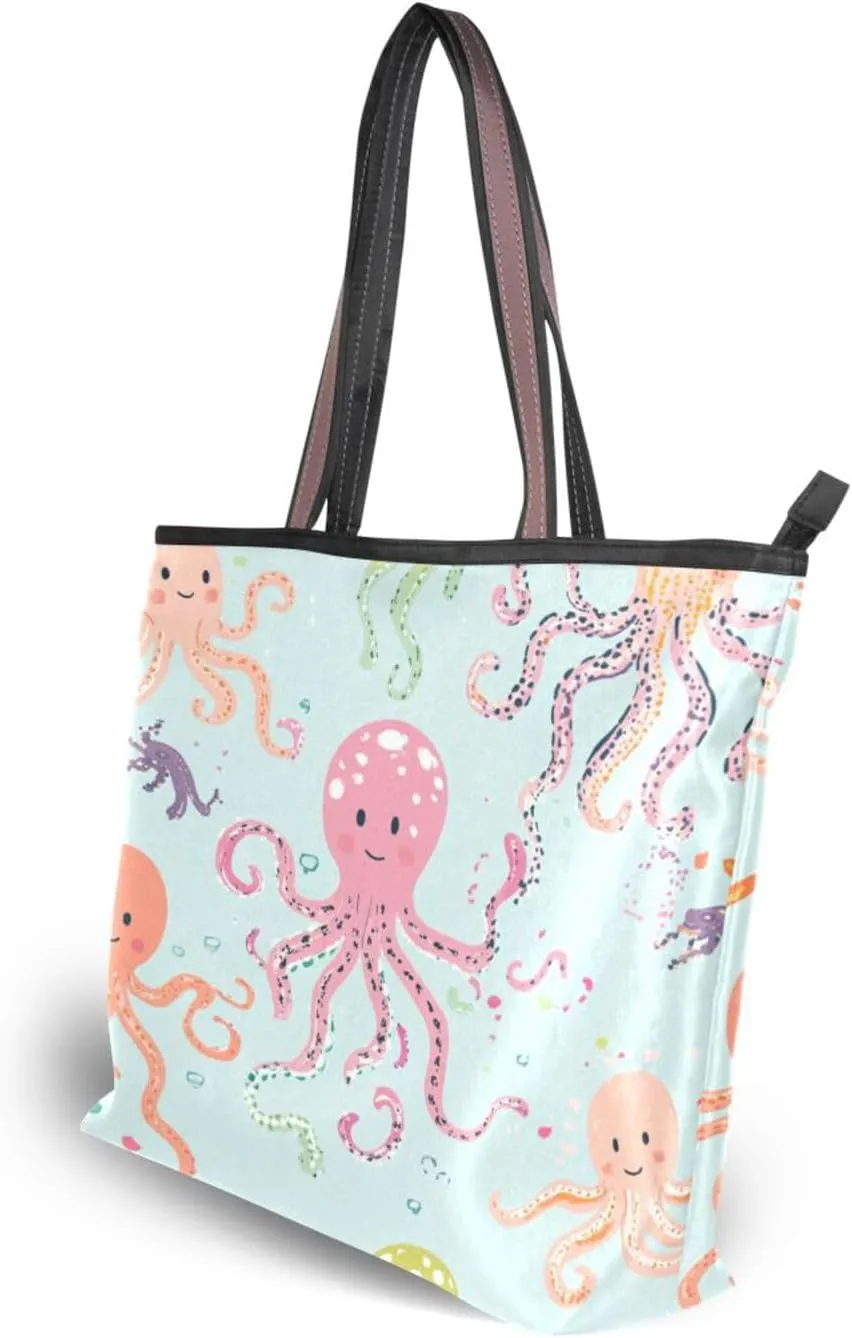 JSTEL Tote Bag for Women with Zipper,Polyester Tote Purse Holiday Tote Bag Work Handbag Women Gift