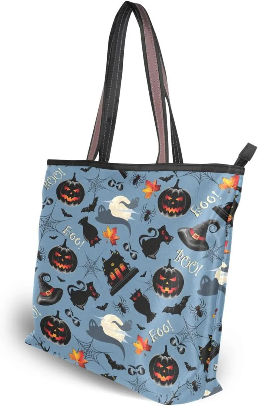 JSTEL Tote Bag for Women with Zipper,Polyester Tote Purse Holiday Tote Bag Work Handbag Women Gift