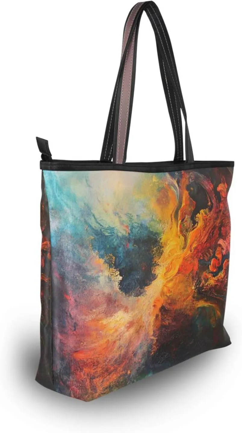 JSTEL Tote Bag for Women with Zipper,Polyester Tote Purse Holiday Tote Bag Work Handbag Women Gift