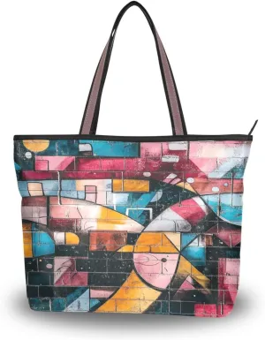 JSTEL Tote Bag for Women with Zipper,Polyester Tote Purse Holiday Tote Bag Work Handbag Women Gift
