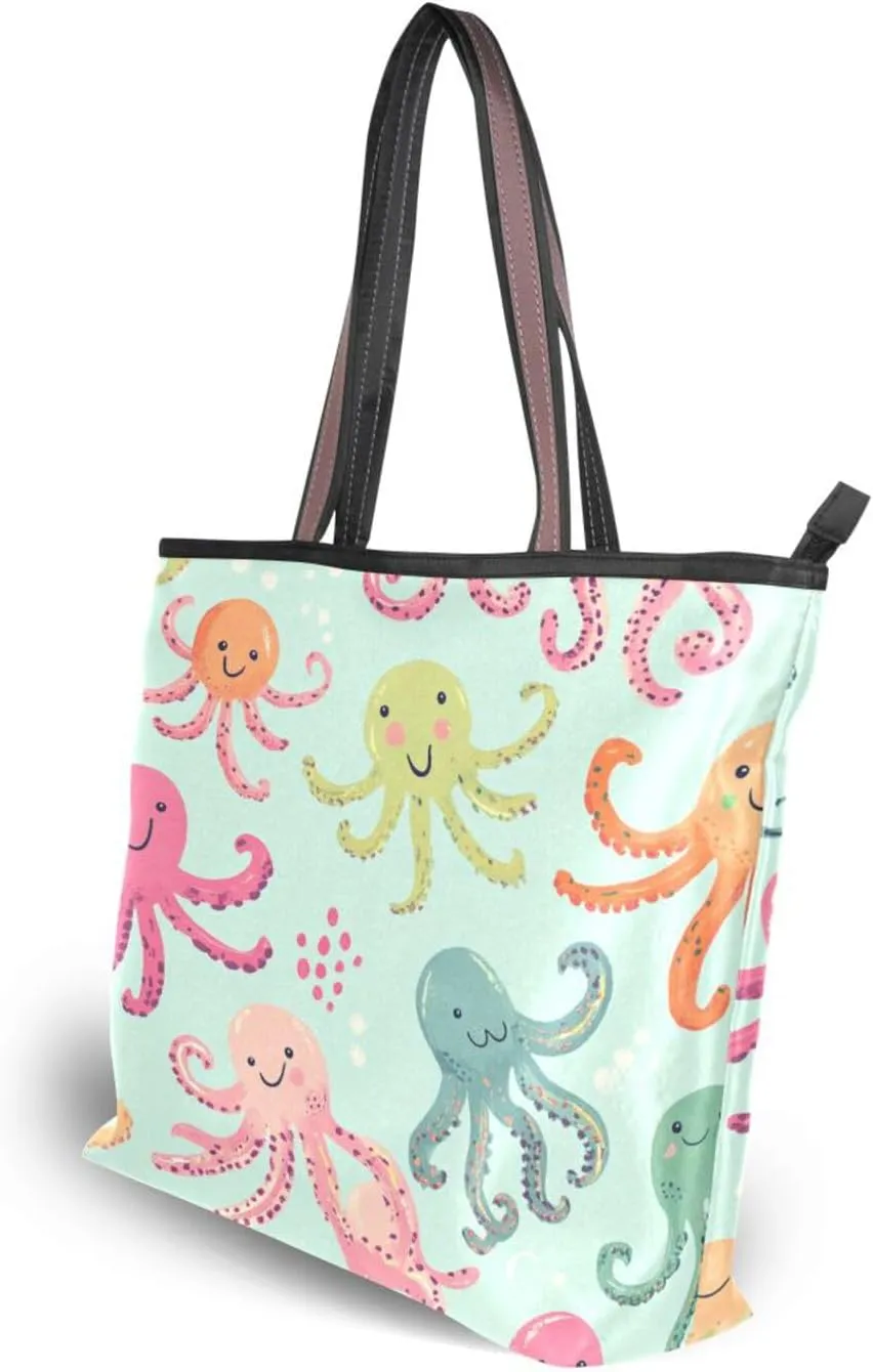 JSTEL Tote Bag for Women with Zipper,Polyester Tote Purse Holiday Tote Bag Work Handbag Women Gift