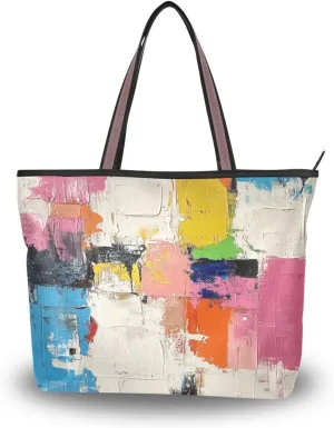 JSTEL Tote Bag for Women with Zipper,Polyester Tote Purse Holiday Tote Bag Work Handbag Women Gift