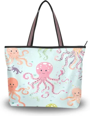 JSTEL Tote Bag for Women with Zipper,Polyester Tote Purse Holiday Tote Bag Work Handbag Women Gift