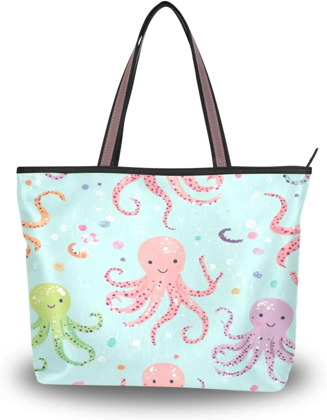 JSTEL Tote Bag for Women with Zipper,Polyester Tote Purse Holiday Tote Bag Work Handbag Women Gift