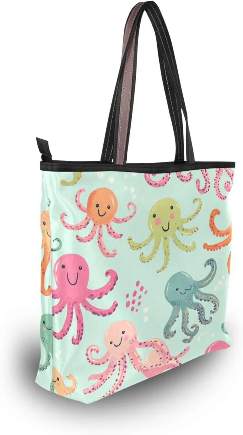 JSTEL Tote Bag for Women with Zipper,Polyester Tote Purse Holiday Tote Bag Work Handbag Women Gift