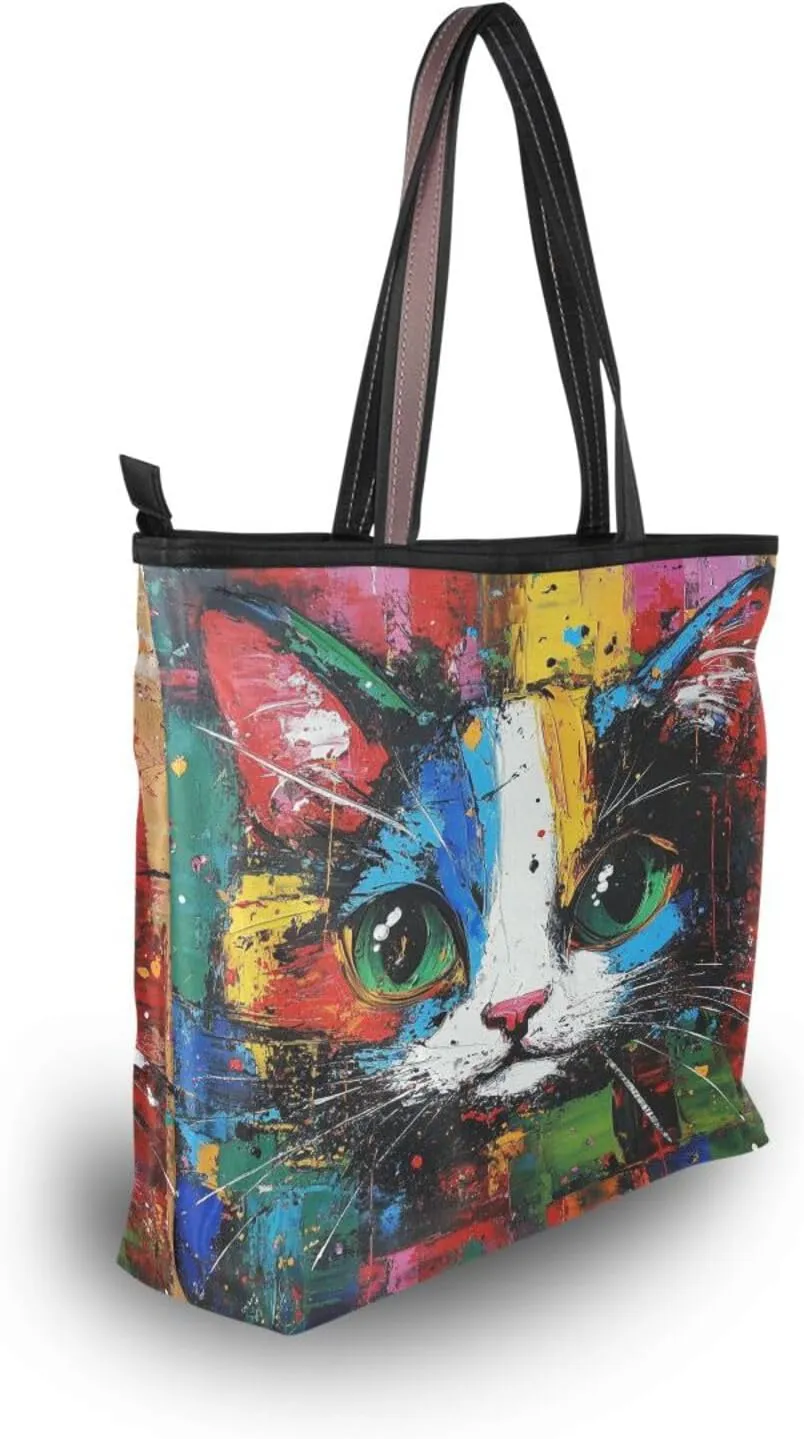 JSTEL Tote Bag for Women with Zipper,Polyester Tote Purse Holiday Tote Bag Work Handbag Women Gift
