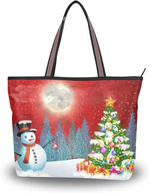 JSTEL Tote Bag for Women with Zipper,Polyester Tote Purse Holiday Tote Bag Work Handbag Women Gift