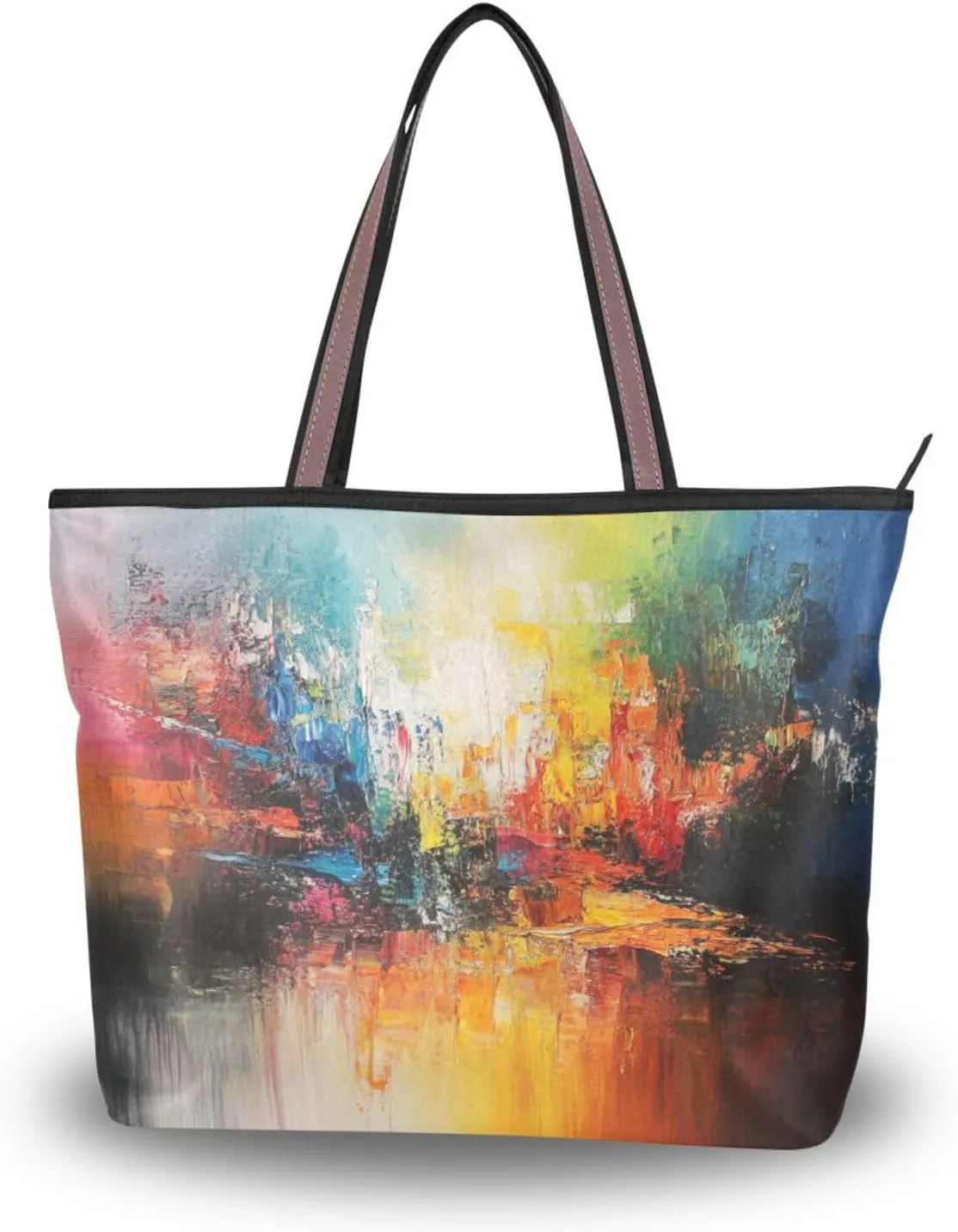 JSTEL Tote Bag for Women with Zipper,Polyester Tote Purse Holiday Tote Bag Work Handbag Women Gift