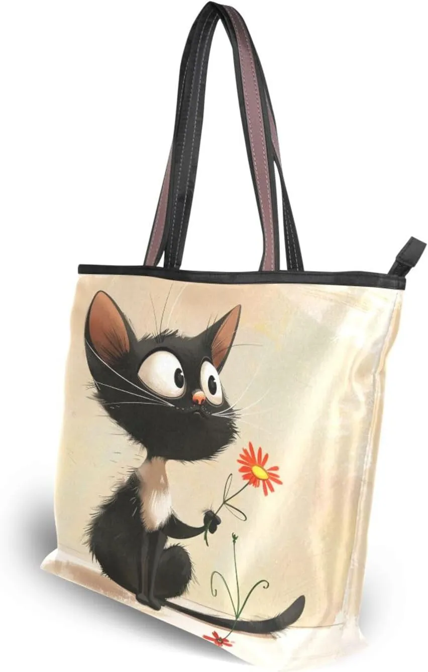 JSTEL Tote Bag for Women with Zipper,Polyester Tote Purse Holiday Tote Bag Work Handbag Women Gift