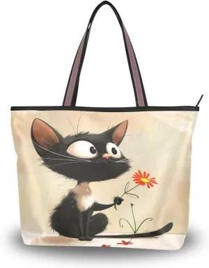 JSTEL Tote Bag for Women with Zipper,Polyester Tote Purse Holiday Tote Bag Work Handbag Women Gift