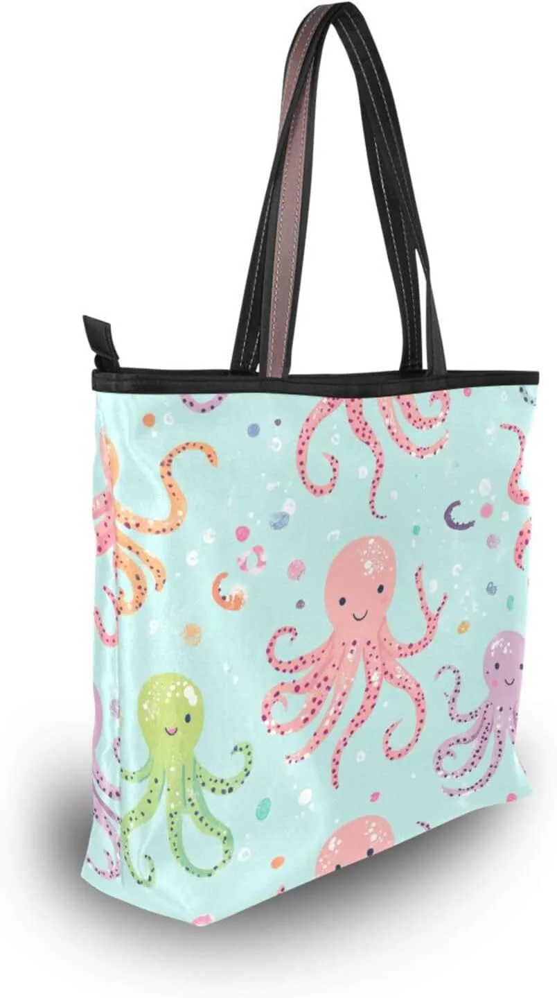 JSTEL Tote Bag for Women with Zipper,Polyester Tote Purse Holiday Tote Bag Work Handbag Women Gift