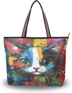JSTEL Tote Bag for Women with Zipper,Polyester Tote Purse Holiday Tote Bag Work Handbag Women Gift