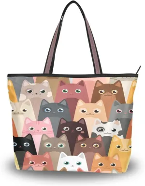 JSTEL Tote Bag for Women with Zipper,Polyester Tote Purse Holiday Tote Bag Work Handbag Women Gift