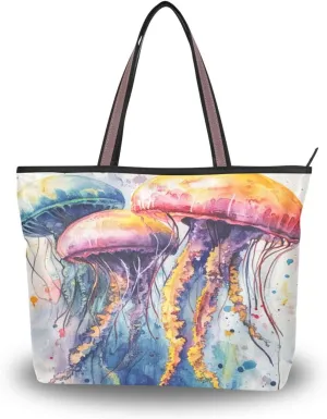 JSTEL Tote Bag for Women with Zipper,Polyester Tote Purse Holiday Tote Bag Work Handbag Women Gift
