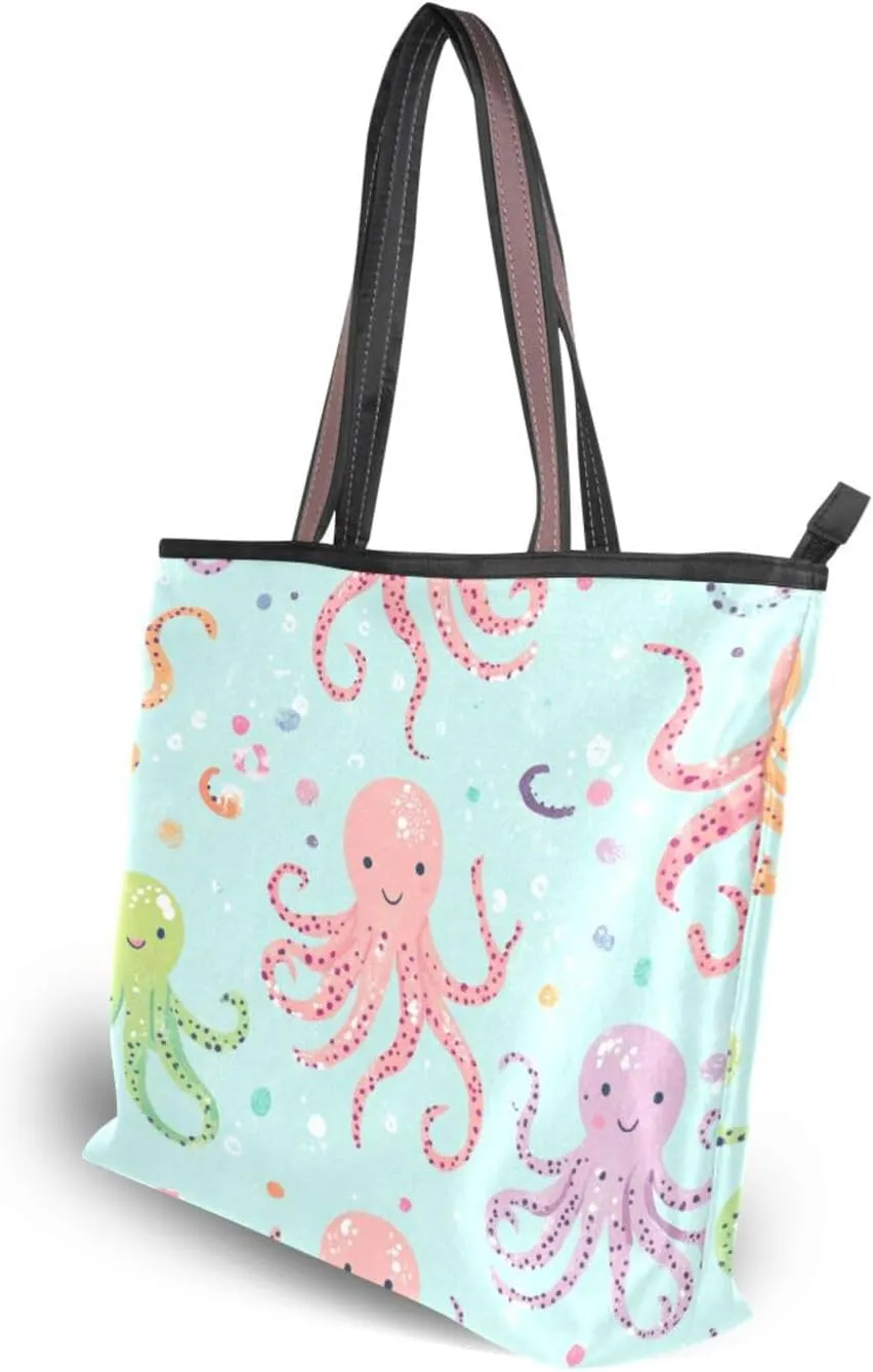 JSTEL Tote Bag for Women with Zipper,Polyester Tote Purse Holiday Tote Bag Work Handbag Women Gift