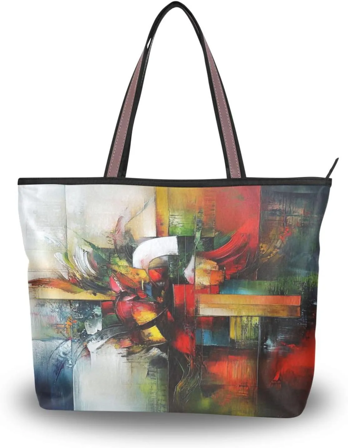 JSTEL Tote Bag for Women with Zipper,Polyester Tote Purse Holiday Tote Bag Work Handbag Women Gift