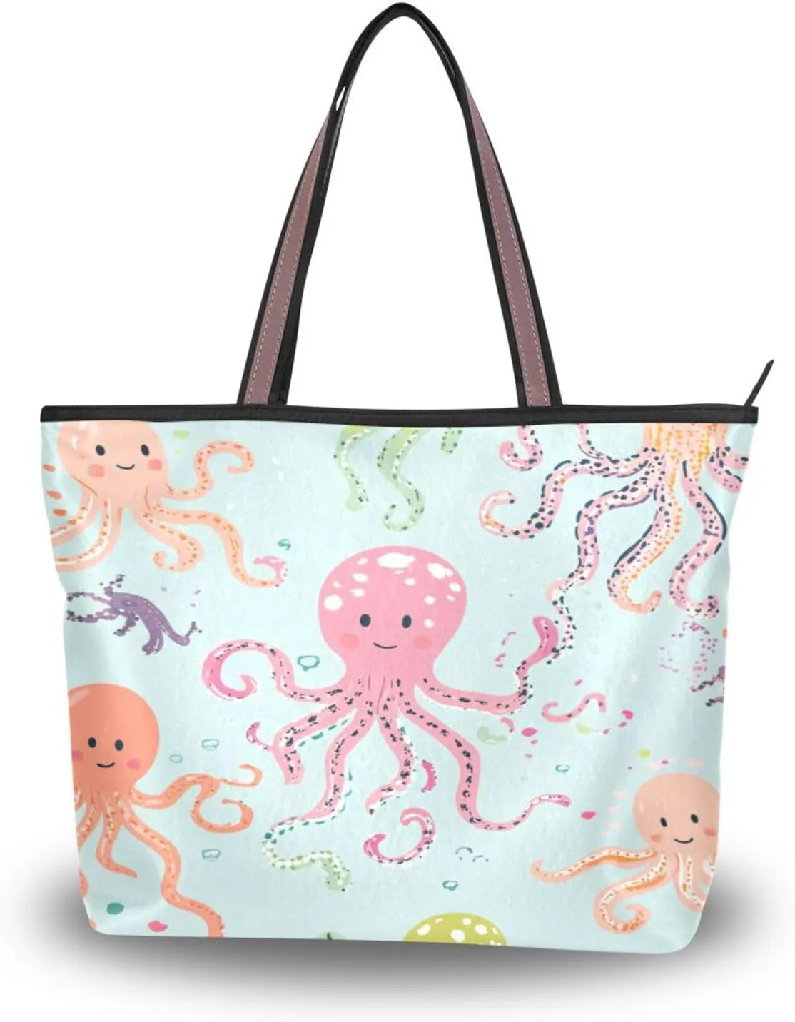 JSTEL Tote Bag for Women with Zipper,Polyester Tote Purse Holiday Tote Bag Work Handbag Women Gift