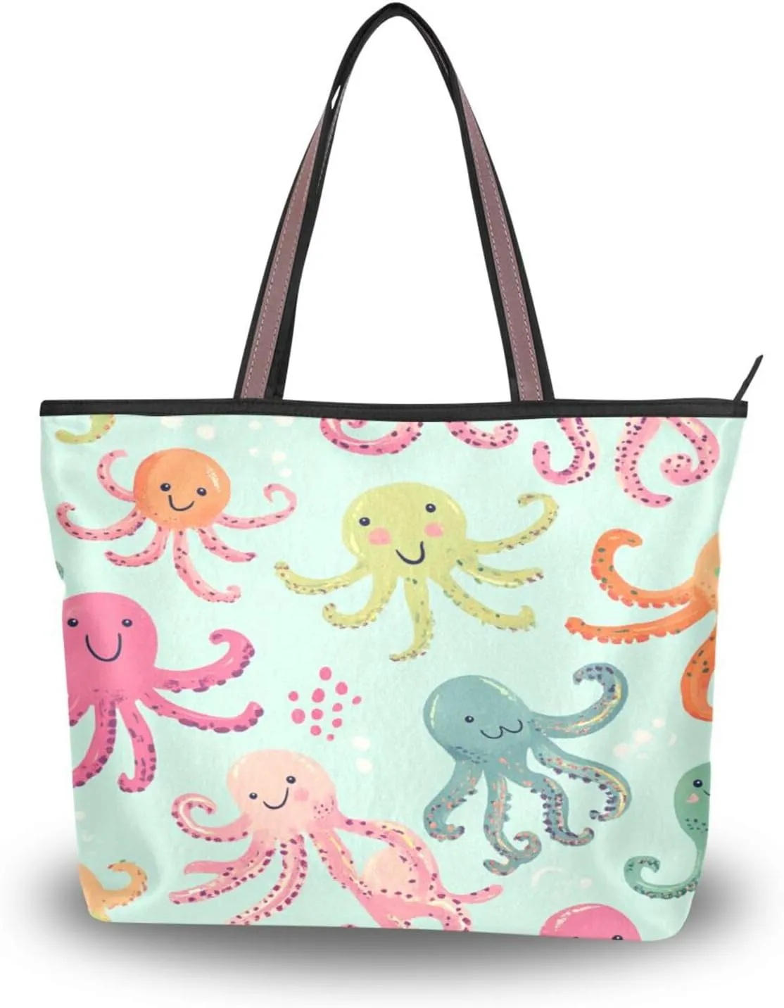 JSTEL Tote Bag for Women with Zipper,Polyester Tote Purse Holiday Tote Bag Work Handbag Women Gift