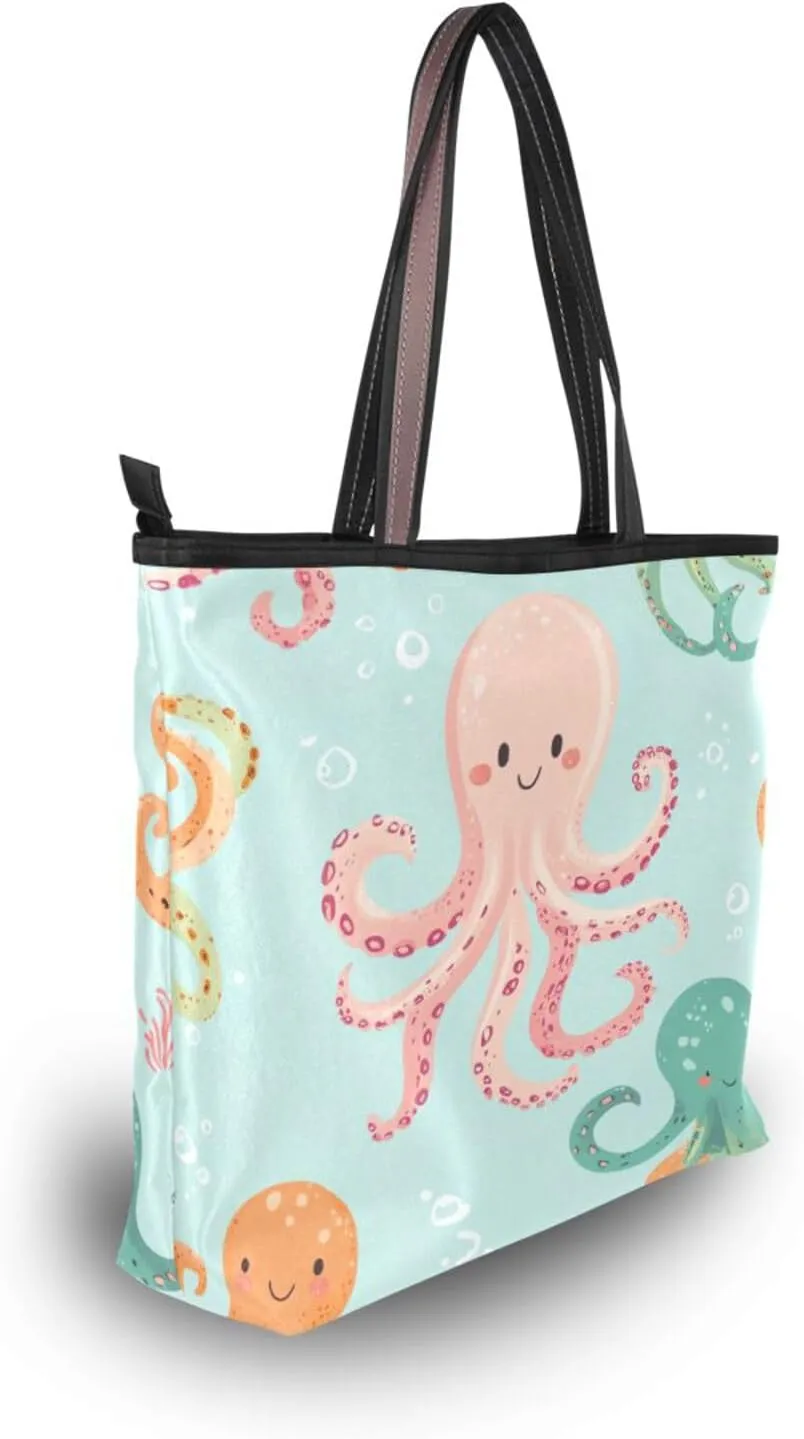 JSTEL Tote Bag for Women with Zipper,Polyester Tote Purse Holiday Tote Bag Work Handbag Women Gift
