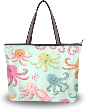 JSTEL Tote Bag for Women with Zipper,Polyester Tote Purse Holiday Tote Bag Work Handbag Women Gift