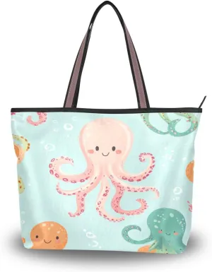 JSTEL Tote Bag for Women with Zipper,Polyester Tote Purse Holiday Tote Bag Work Handbag Women Gift