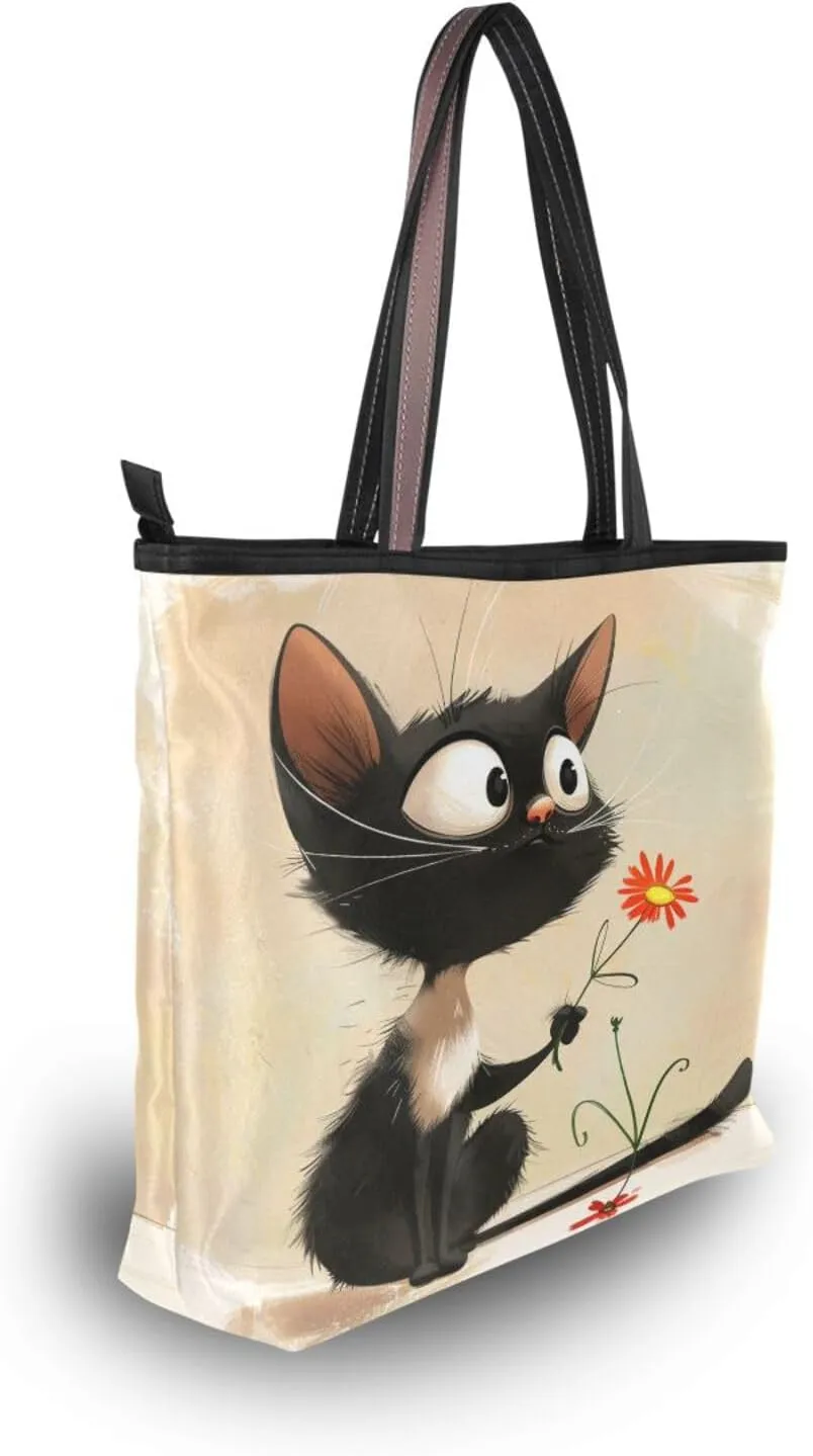 JSTEL Tote Bag for Women with Zipper,Polyester Tote Purse Holiday Tote Bag Work Handbag Women Gift