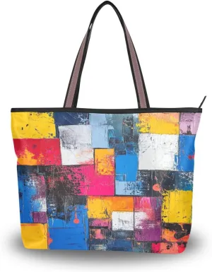JSTEL Tote Bag for Women with Zipper,Polyester Tote Purse Holiday Tote Bag Work Handbag Women Gift