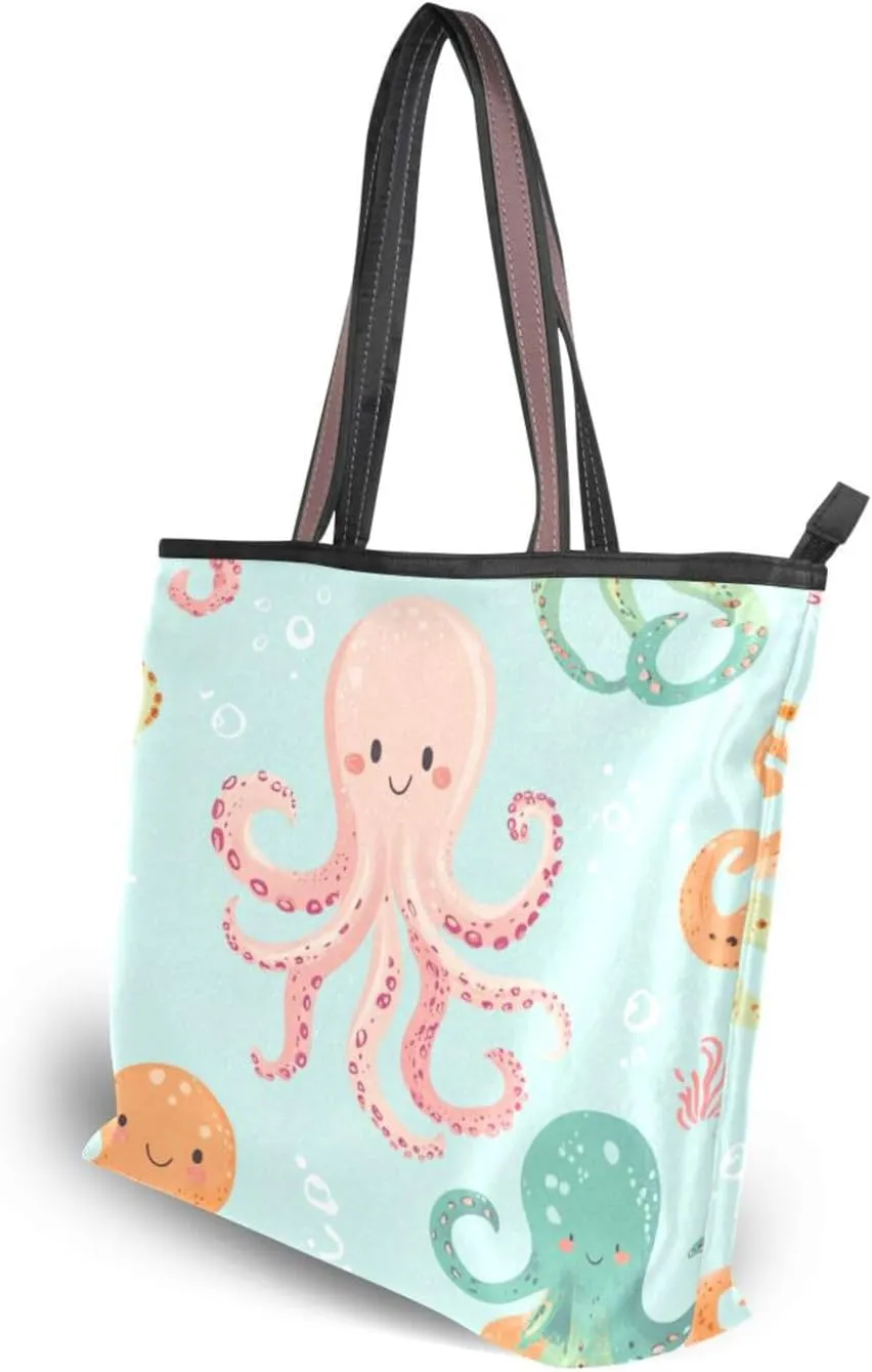 JSTEL Tote Bag for Women with Zipper,Polyester Tote Purse Holiday Tote Bag Work Handbag Women Gift