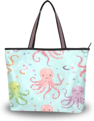 JSTEL Tote Bag for Women with Zipper,Polyester Tote Purse Holiday Tote Bag Work Handbag Women Gift