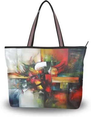 JSTEL Tote Bag for Women with Zipper,Polyester Tote Purse Holiday Tote Bag Work Handbag Women Gift
