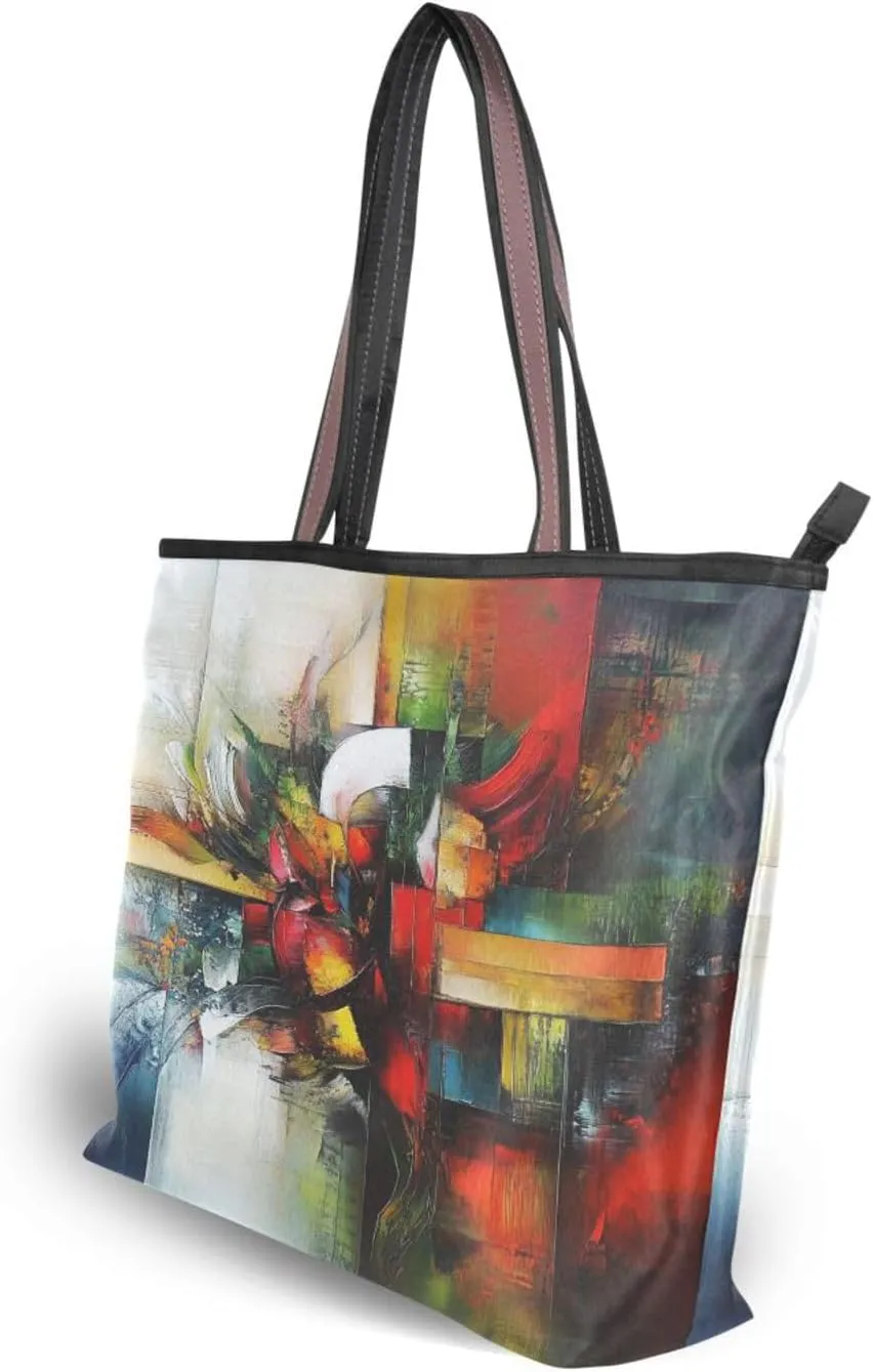 JSTEL Tote Bag for Women with Zipper,Polyester Tote Purse Holiday Tote Bag Work Handbag Women Gift