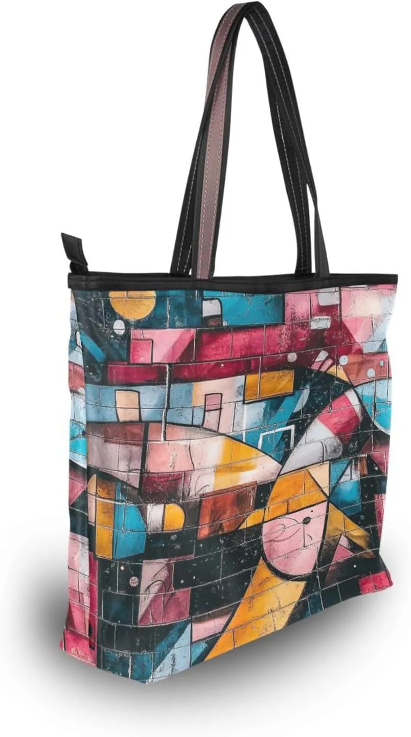 JSTEL Tote Bag for Women with Zipper,Polyester Tote Purse Holiday Tote Bag Work Handbag Women Gift
