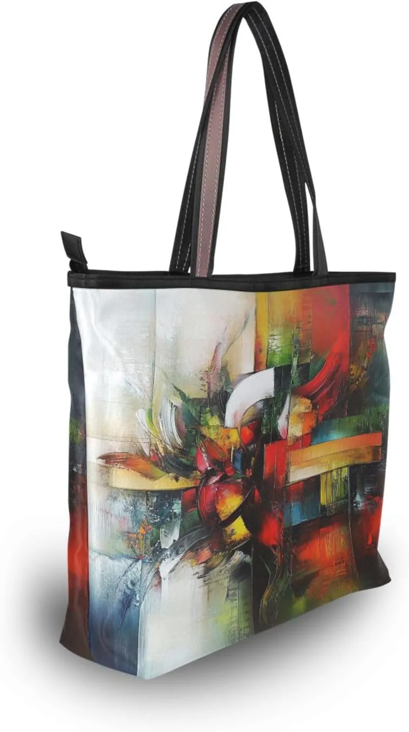 JSTEL Tote Bag for Women with Zipper,Polyester Tote Purse Holiday Tote Bag Work Handbag Women Gift