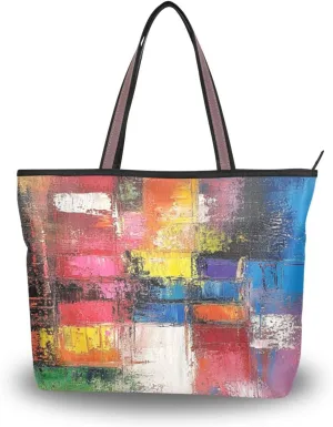 JSTEL Tote Bag for Women with Zipper,Polyester Tote Purse Holiday Tote Bag Work Handbag Women Gift