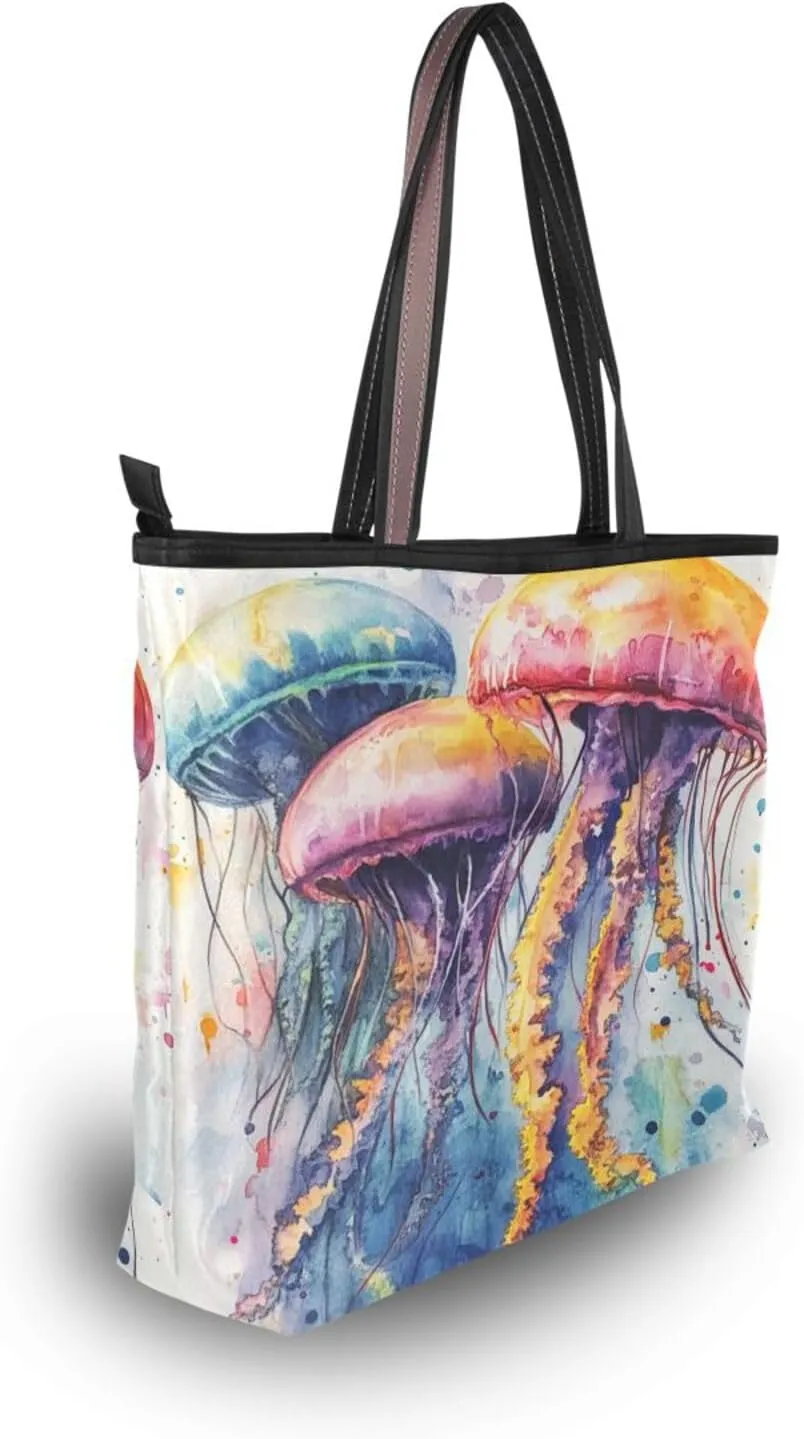 JSTEL Tote Bag for Women with Zipper,Polyester Tote Purse Holiday Tote Bag Work Handbag Women Gift