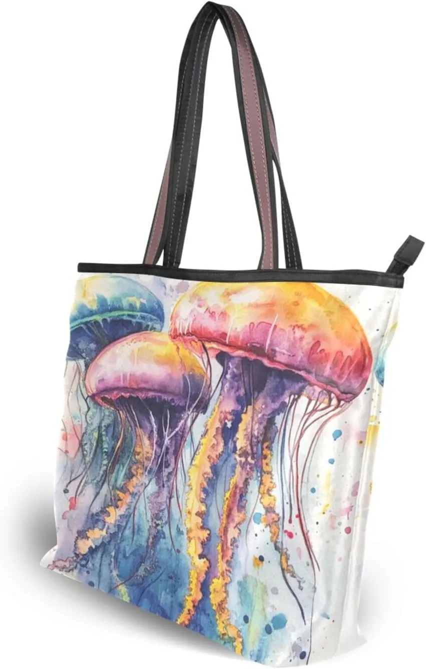 JSTEL Tote Bag for Women with Zipper,Polyester Tote Purse Holiday Tote Bag Work Handbag Women Gift