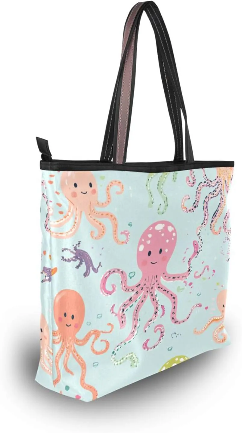 JSTEL Tote Bag for Women with Zipper,Polyester Tote Purse Holiday Tote Bag Work Handbag Women Gift
