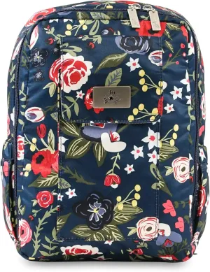 JuJuBe | Small Lightweight Travel Diaper Backpack with Padded Adjustable Straps | Classic Collection Midnight Posy