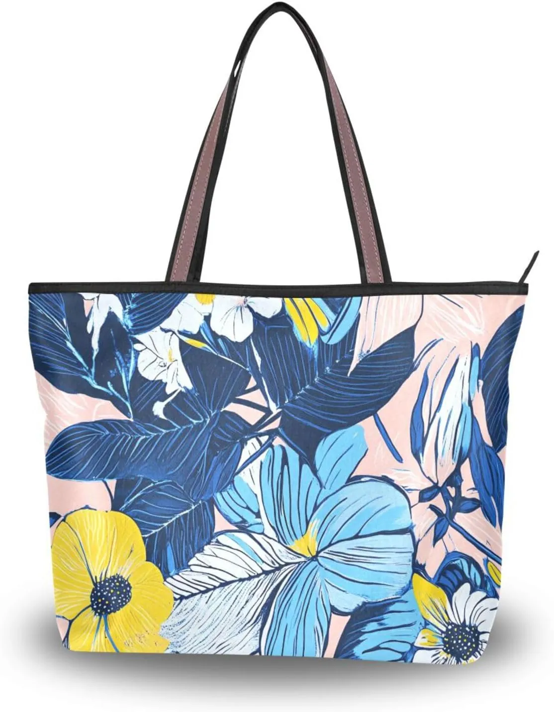 Jungle Florals Tote Bag for Women Durable Designer Handbag with Zipper for Daily Use L