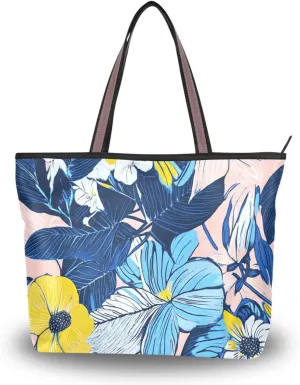 Jungle Florals Tote Bag for Women Durable Designer Handbag with Zipper for Daily Use L