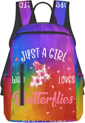 Just A Women Who Loves Butterflies Travel Laptop Backpack Casual Backpacks Double Shoulder Daypack Notebook Rucksack Work Bags Sports Bag for Gym Hiking Camping Beach