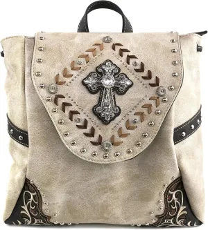 Justin West Trendy Western Cross Rhinestone Leather Conceal Carry Top Handle Square Backpack Purse