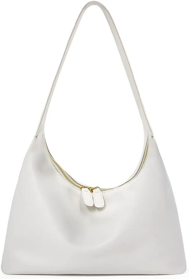 JYG Leather Hobo Bags for Women Small Soft Shoulder Purse Slouchy Tote Handbags with Double Zipper Design 2025